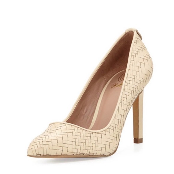 Elliott Lucca Shoes - Elliott Lucca Catalina Woven Cream Tan Leather Heels Size 7.5